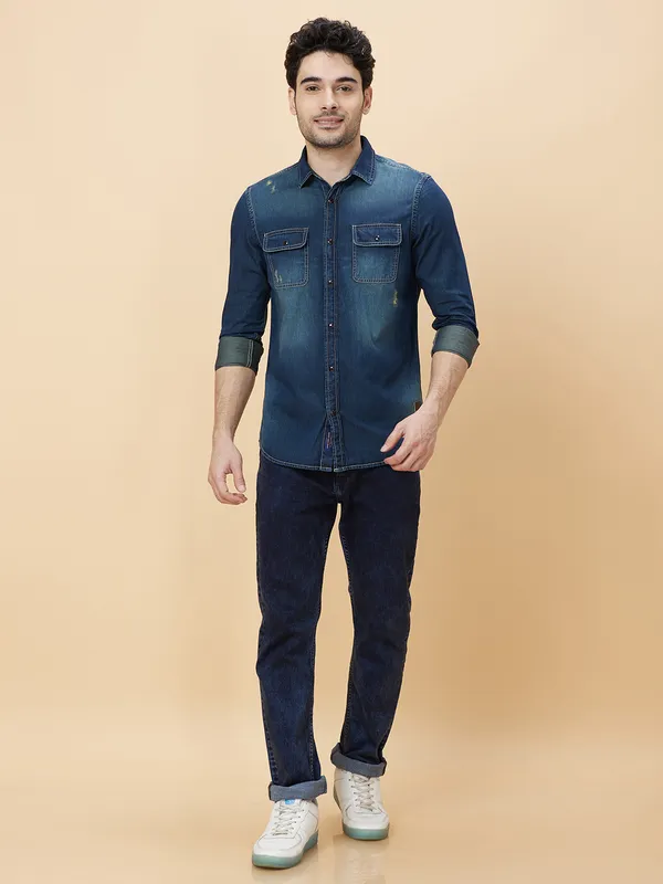 Being Human Clothing Men Slim Fit Shirts-Navy