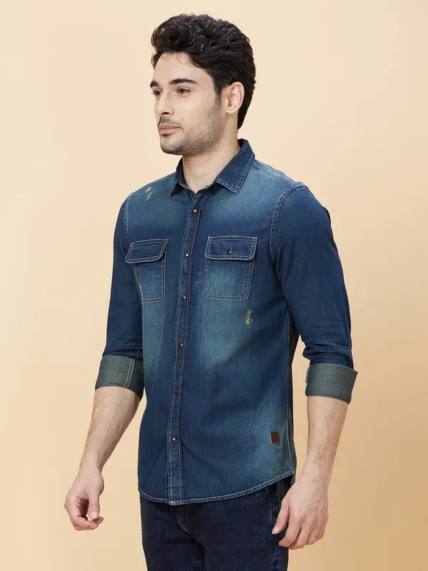 Being Human Clothing Men Slim Fit Shirts-Navy