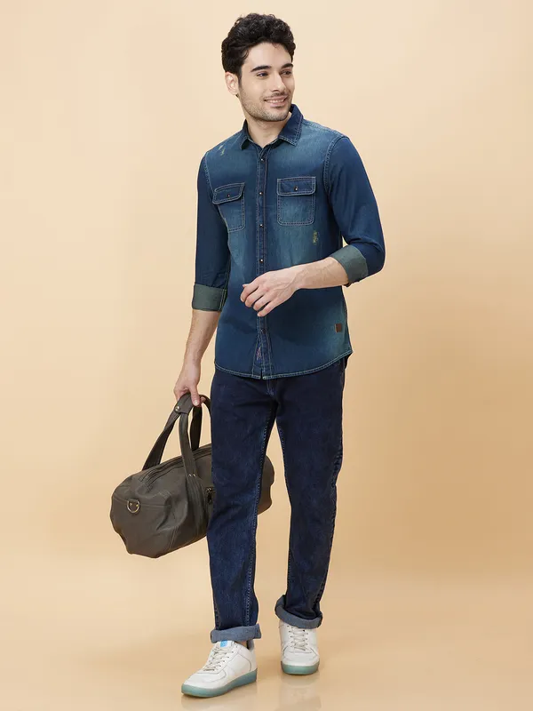 Being Human Clothing Men Slim Fit Shirts-Navy