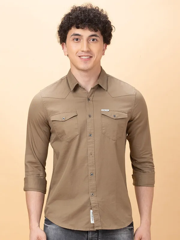Being Human Mens-Top Shirts Khaki