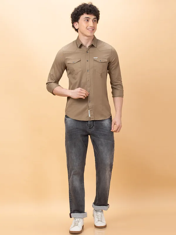Being Human Mens-Top Shirts Khaki