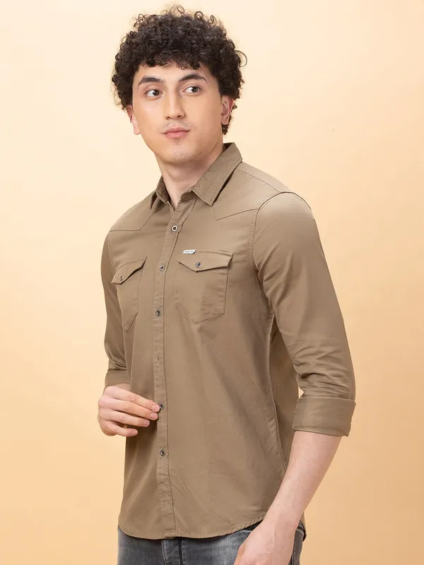 Being Human Mens-Top Shirts Khaki