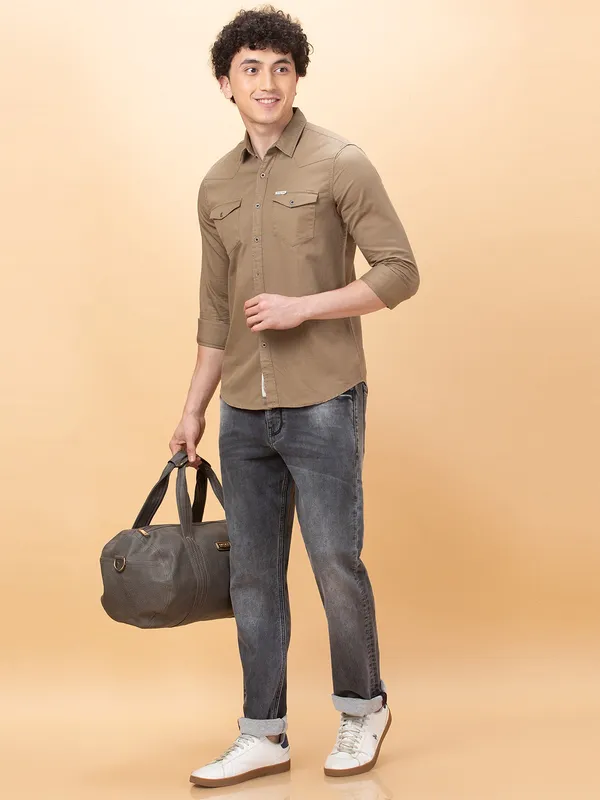 Being Human Mens-Top Shirts Khaki