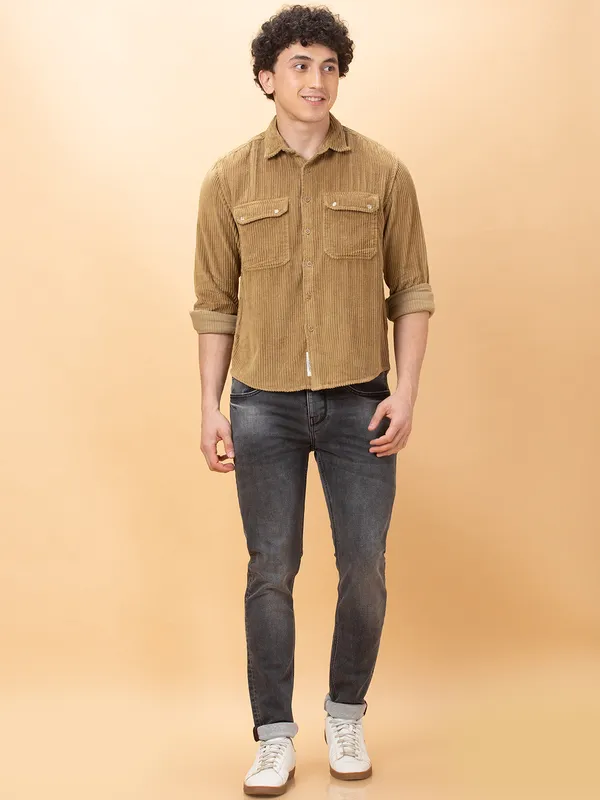 Being Human Mens-Top Shirts Khaki