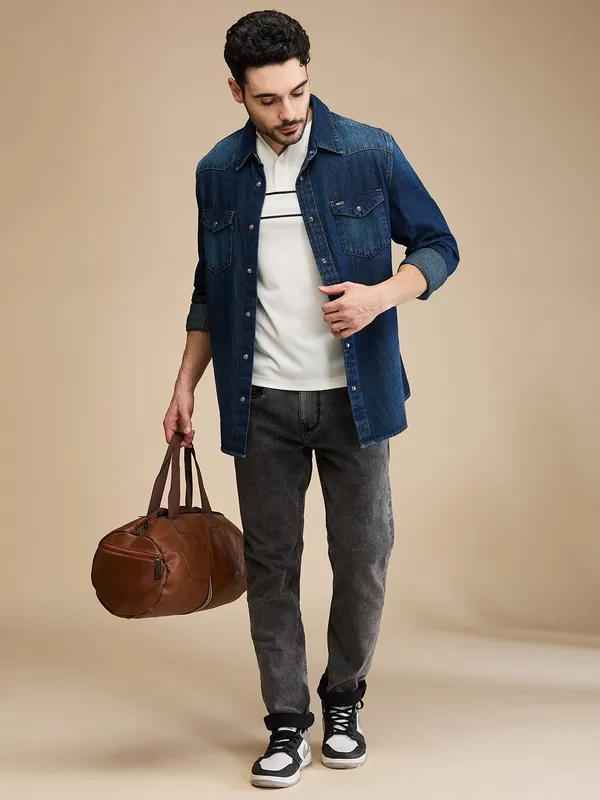 Being Human Mens-Top Shirts Dark Blue