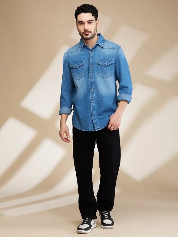 Being Human Clothing Mens-Top Shirts Mid Blue