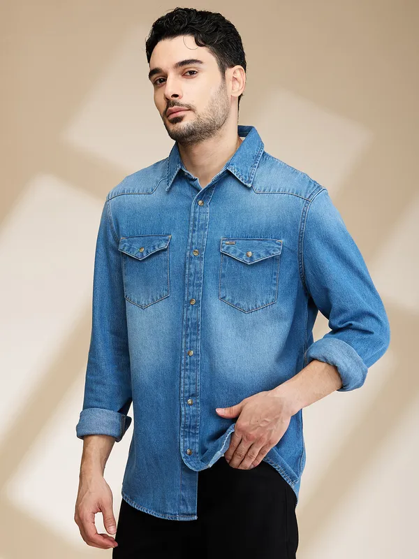 Being Human Clothing Mens-Top Shirts Mid Blue