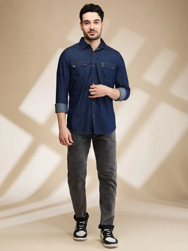 Being Human Mens-Top Shirts Dark Blue