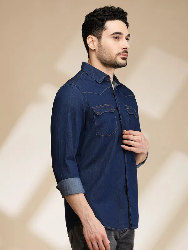 Being Human Mens-Top Shirts Dark Blue