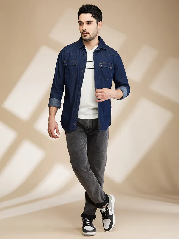 Being Human Mens-Top Shirts Dark Blue