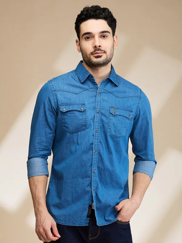 Being Human Clothing Mens-Top Shirts Mid Blue