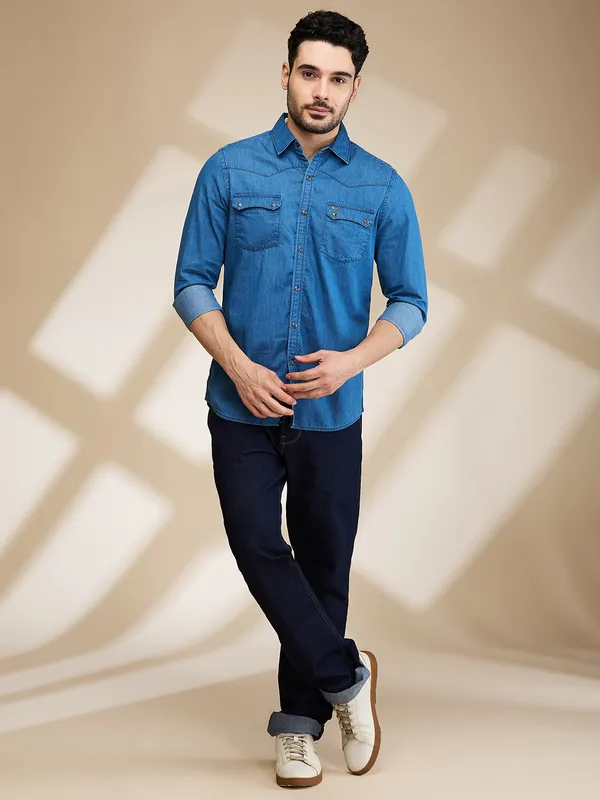 Being Human Clothing Mens-Top Shirts Mid Blue