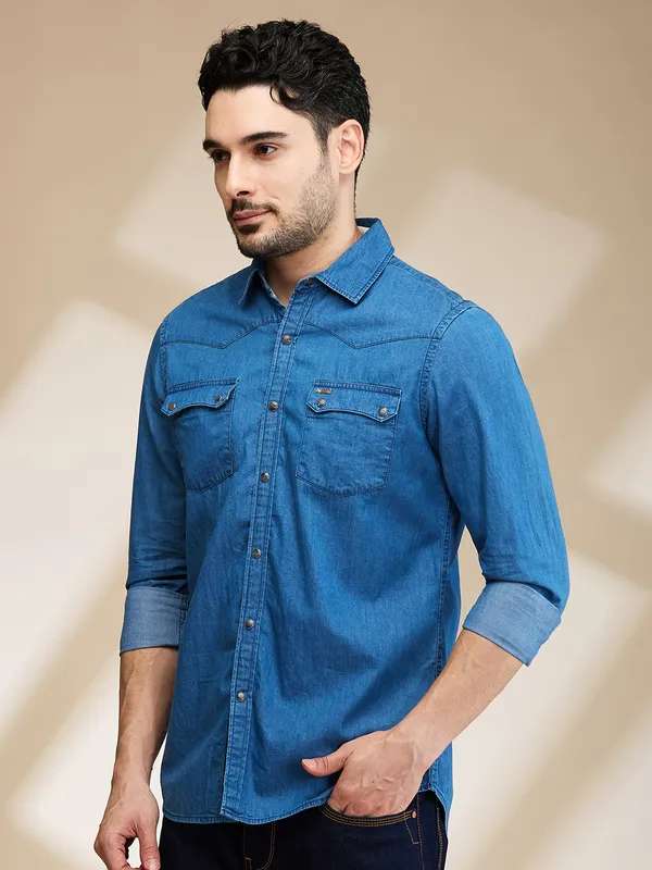 Being Human Clothing Mens-Top Shirts Mid Blue
