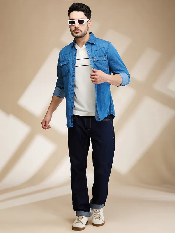Being Human Clothing Mens-Top Shirts Mid Blue