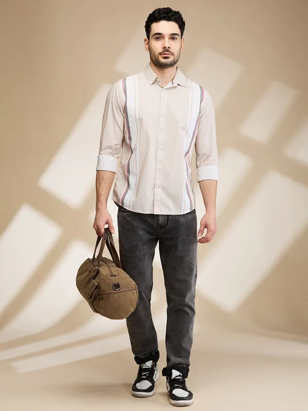 Being Human Clothing Mens-Top Shirts Beige/White