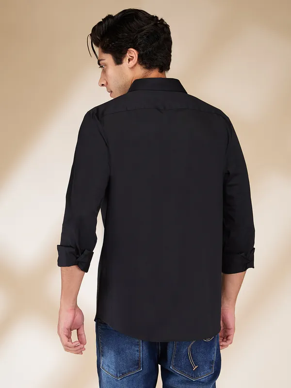 Being Human Men Black Solid Spread Collar Shirt