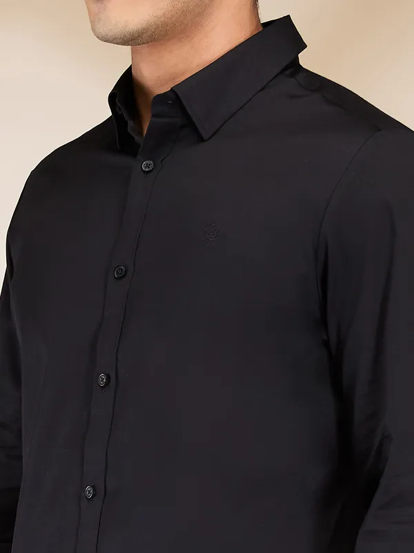 Being Human Men Black Solid Spread Collar Shirt