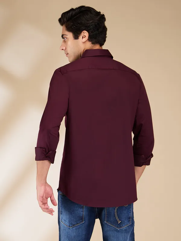 Being Human Clothing Men Red Solid Spread Collar Shirt