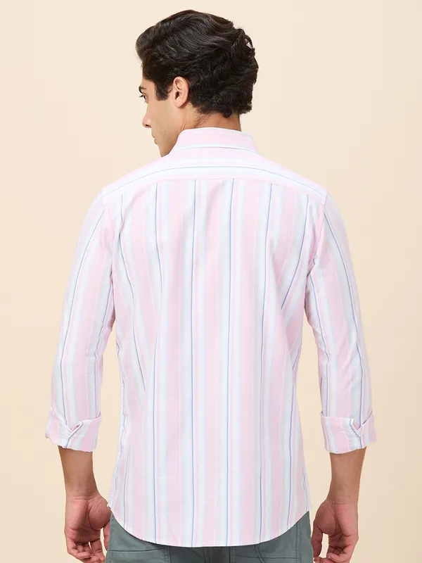 Being Human Clothing Men Pink Vertical Stripes Button Down Collar Shirt