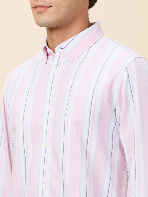 Being Human Clothing Men Pink Vertical Stripes Button Down Collar Shirt