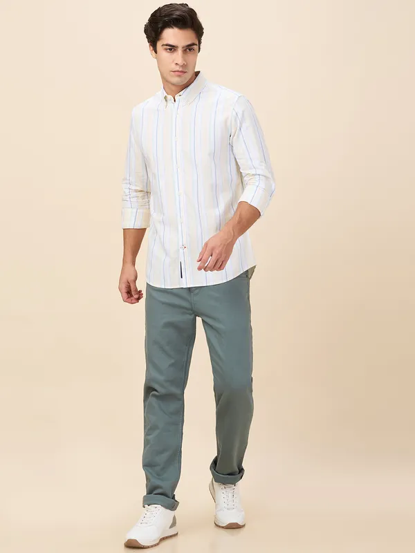 Being Human Clothing Men Yellow Vertical Stripes Button Down Collar Shirt