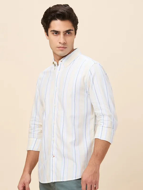 Being Human Clothing Men Yellow Vertical Stripes Button Down Collar Shirt