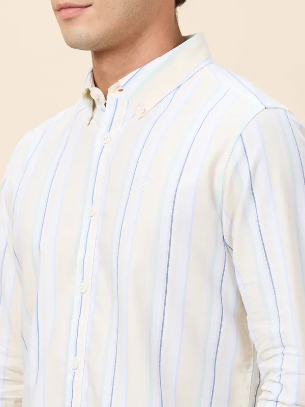 Being Human Clothing Men Yellow Vertical Stripes Button Down Collar Shirt