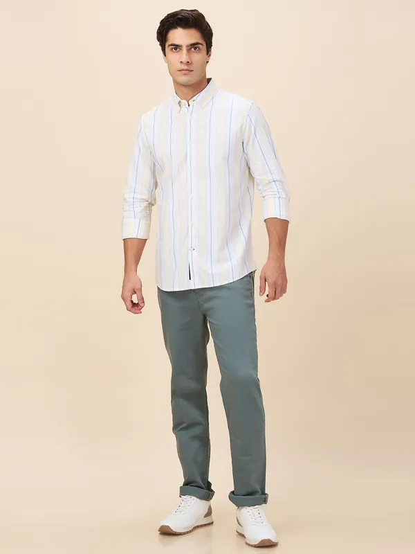 Being Human Clothing Men Yellow Vertical Stripes Button Down Collar Shirt
