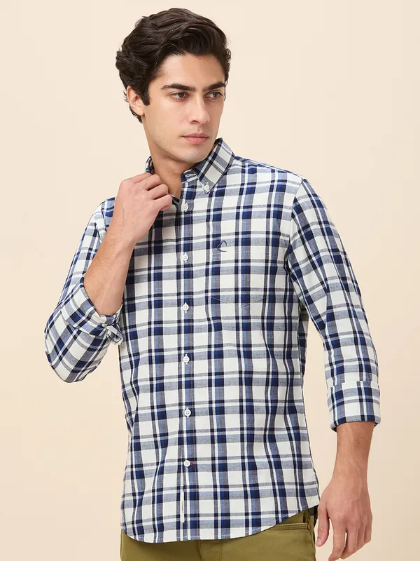 Being Human Clothing Men Blue Vertical Stripes Band Collar Shirt