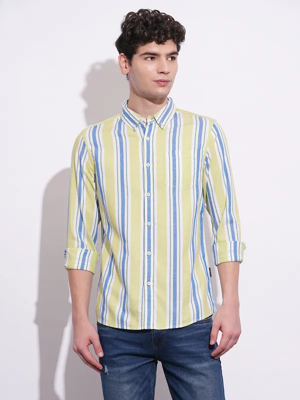 Being Human Clothing Mens-Top Shirts Lime & Blue