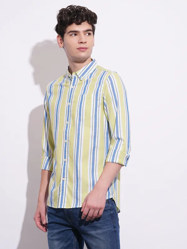 Being Human Clothing Mens-Top Shirts Lime & Blue