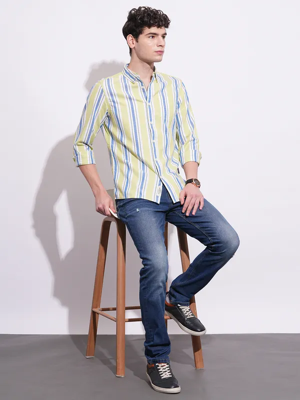 Being Human Clothing Mens-Top Shirts Lime & Blue