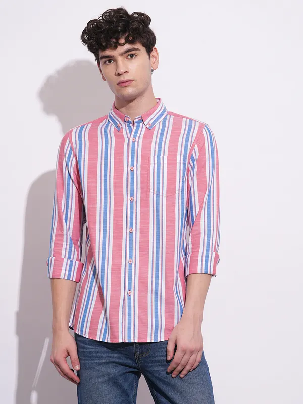 Being Human Clothing Mens-Top Shirts Peach & Blue