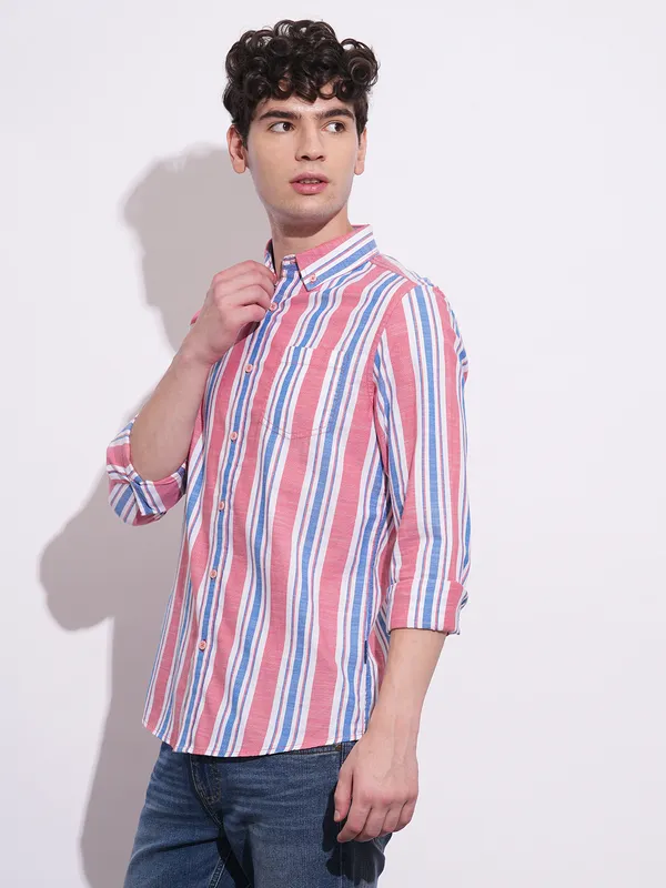 Being Human Clothing Mens-Top Shirts Peach & Blue