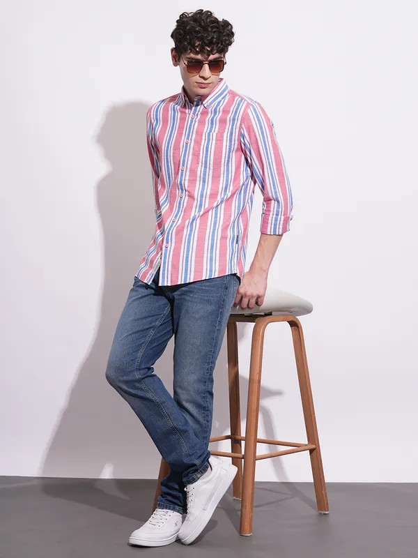 Being Human Clothing Mens-Top Shirts Peach & Blue