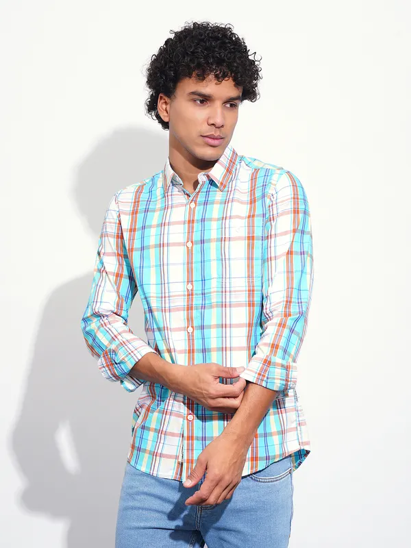 Being Human Mens-Top Shirts Mustard & Blue