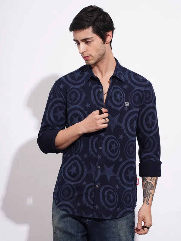 Being Human Men's Blue Captain America Denim Shirt