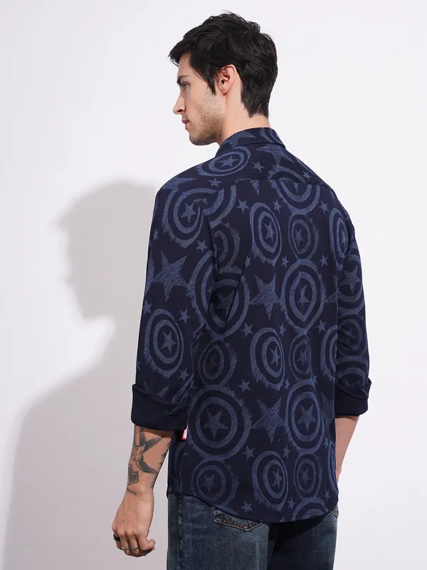 Being Human Men's Blue Captain America Denim Shirt