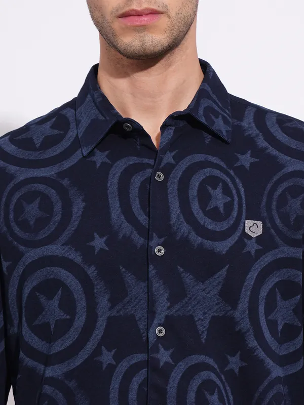 Being Human Men's Blue Captain America Denim Shirt