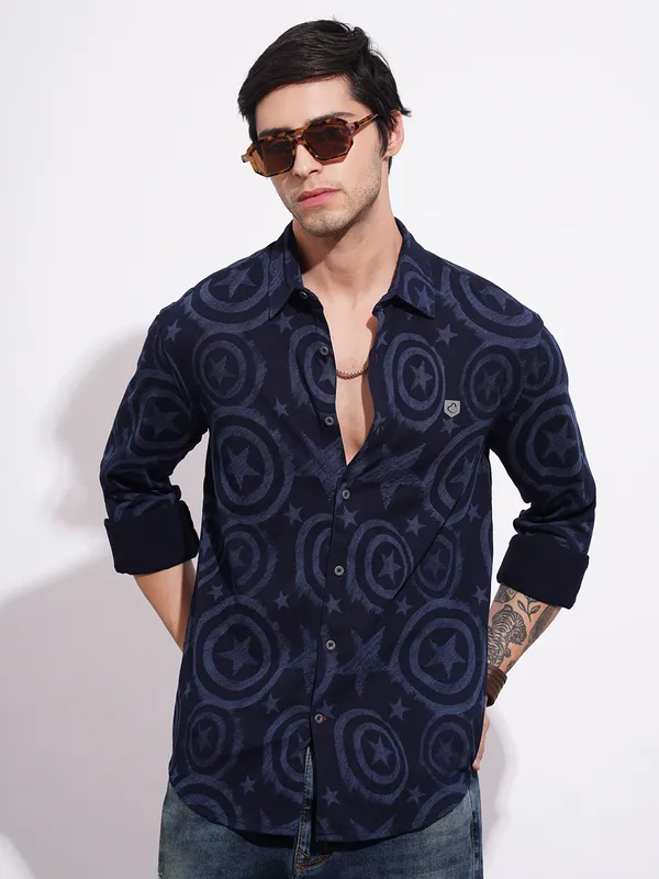 Being Human Men's Blue Captain America Denim Shirt
