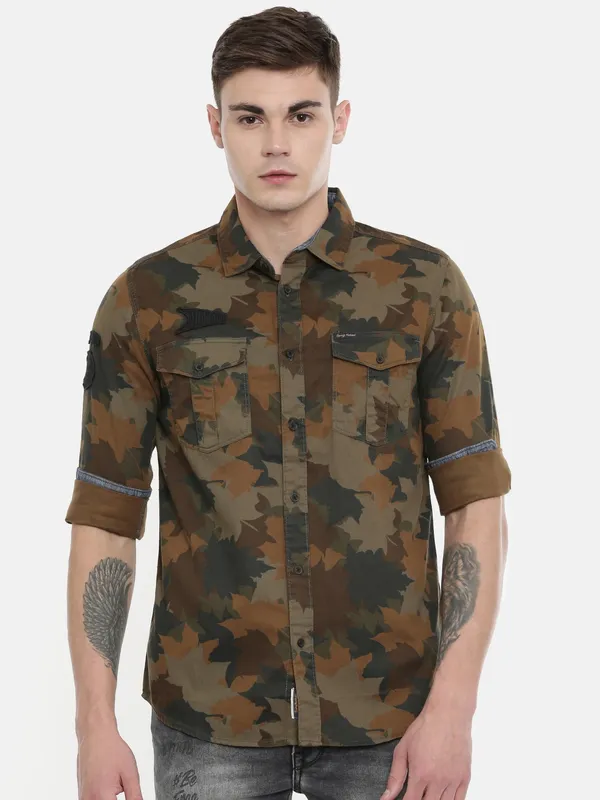 Being Human Comfort Men Collared Shirts-Brown