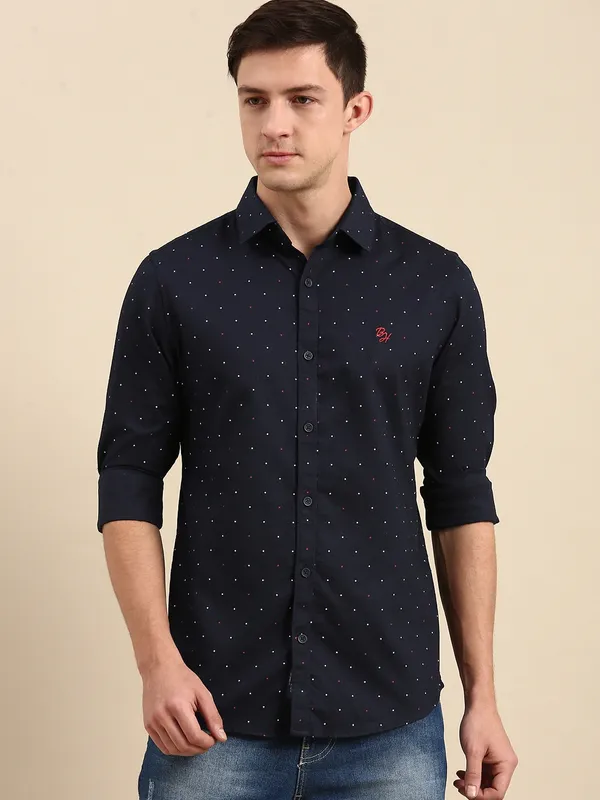 Being Human Slim Fit Men Collared Shirts-Navy