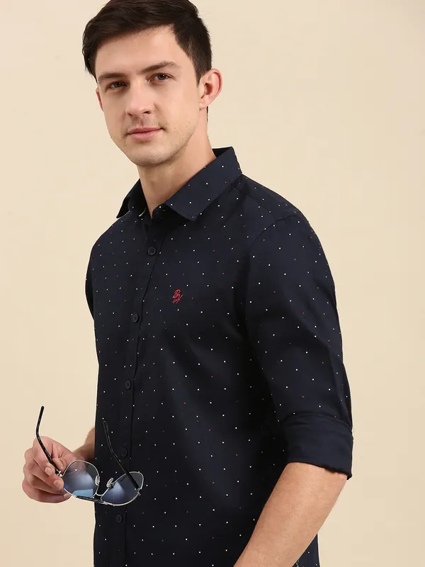 Being Human Slim Fit Men Collared Shirts-Navy