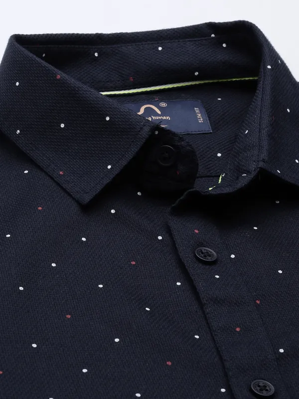 Being Human Slim Fit Men Collared Shirts-Navy