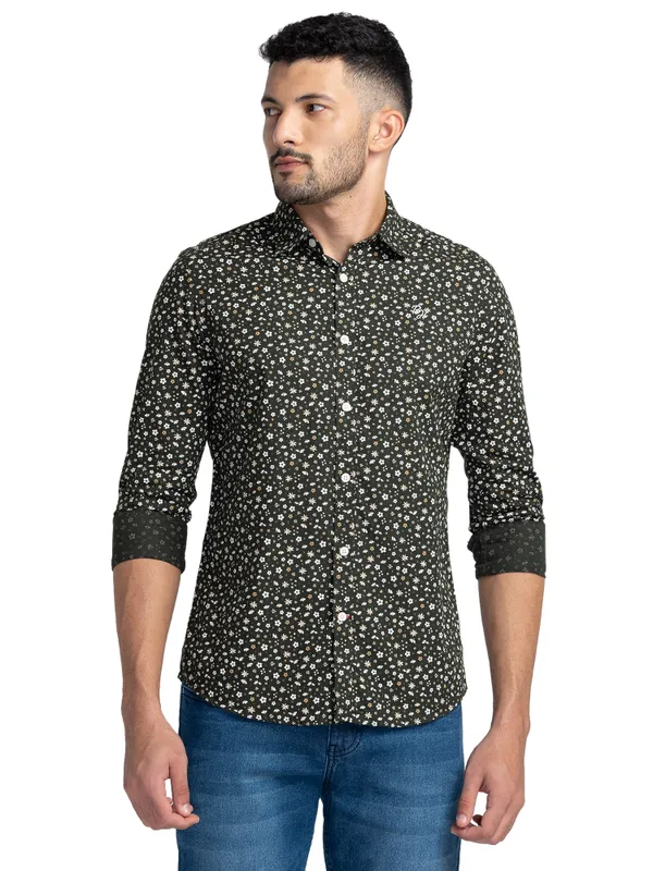 Being Human Clothing Men Slim Fit Collared Shirts-Green