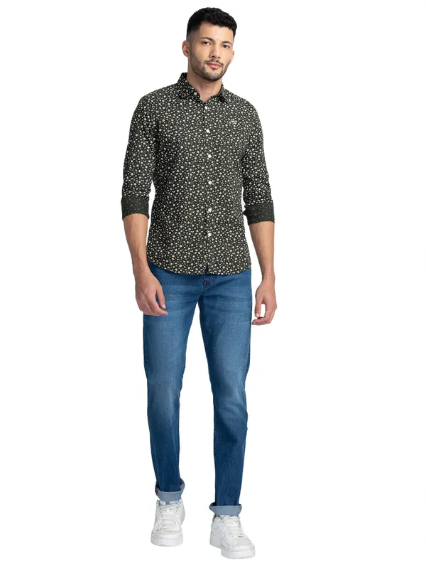Being Human Clothing Men Slim Fit Collared Shirts-Green