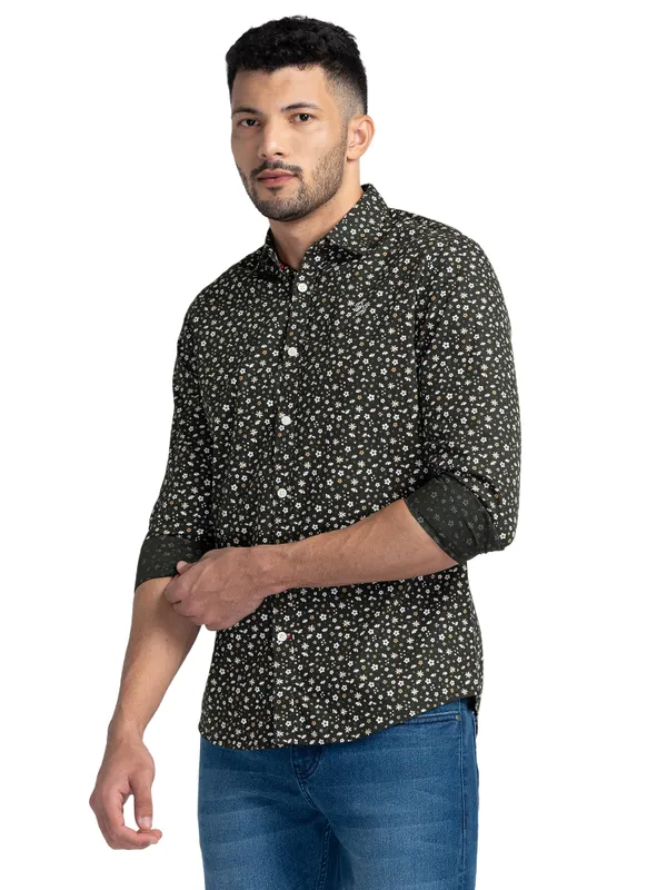 Being Human Clothing Men Slim Fit Collared Shirts-Green