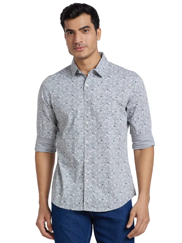 Being Human Slim Fit Men Collared Shirts-Grey