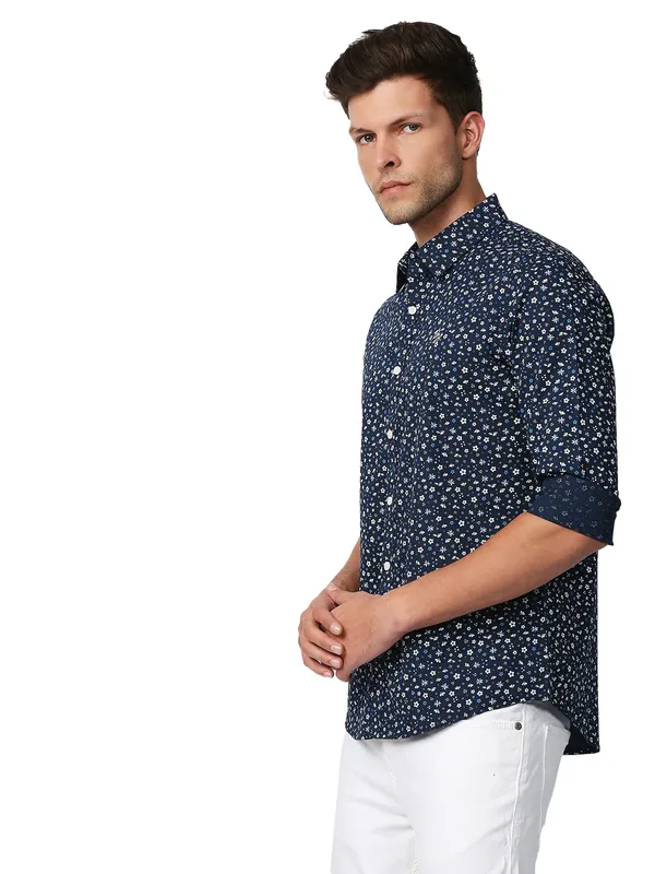 Being Human Slim Fit Men Collared Shirts-Navy