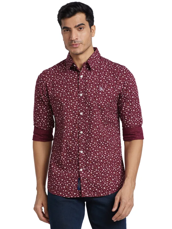 Being Human Slim Fit Men Collared Shirts-Wine